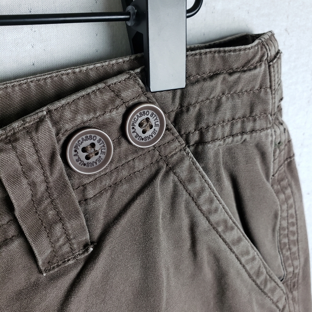 Vintage Y2K Picasso Pants Cargo Baggy Low Rise Relaxed Distressed Taupe Brown L - Picture 12 of 13